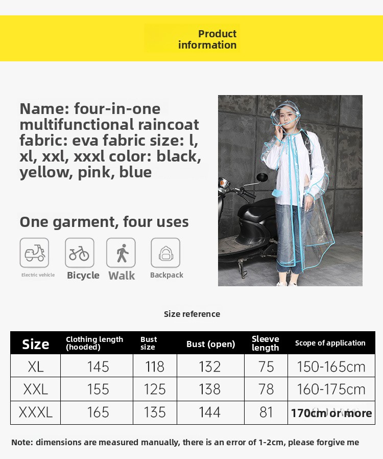 Transparent EVA Rain Poncho Ho - Cycling Commute Rain บทวิจารณ์และราคา